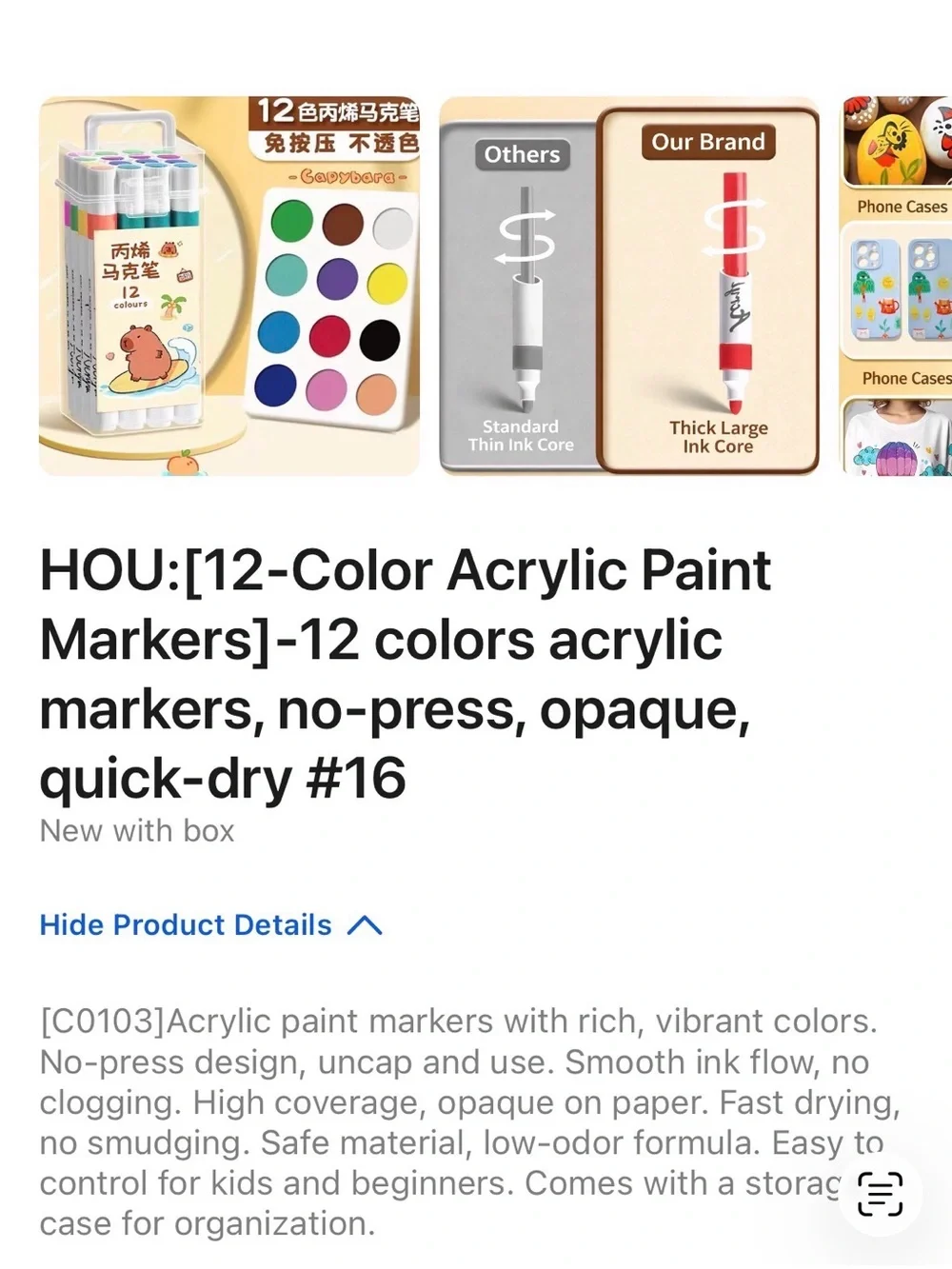 Assorted Acrylic Color Art Markers - 12 Pack